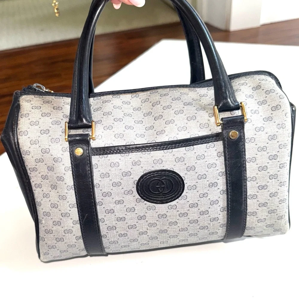 Vintage Gucci Blue Logo Boston Doctor Tote Bag Leather - Picture 9 of 16